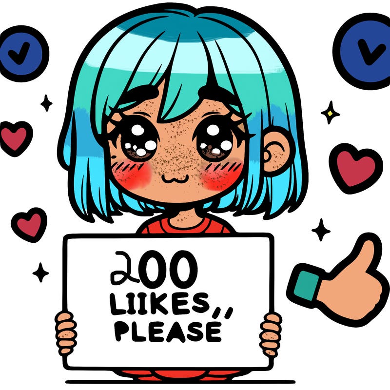 a girl with a sign saying 100 likes, please