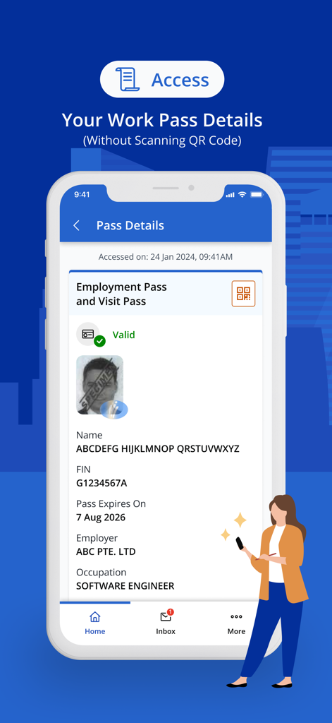 Details des digitalen Beschäftigungsausweises, angezeigt in der SGWorkPass Mobil-App