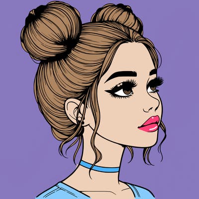 realistic girl with buns on the top of her head