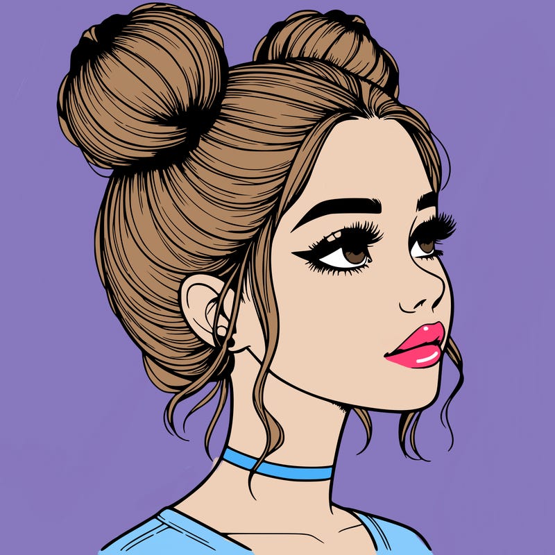realistic girl with buns on the top of her head