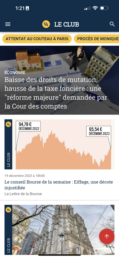 Mobile Benutzeroberfläche der französischen Nachrichtenanwendung Valeurs Actuelles