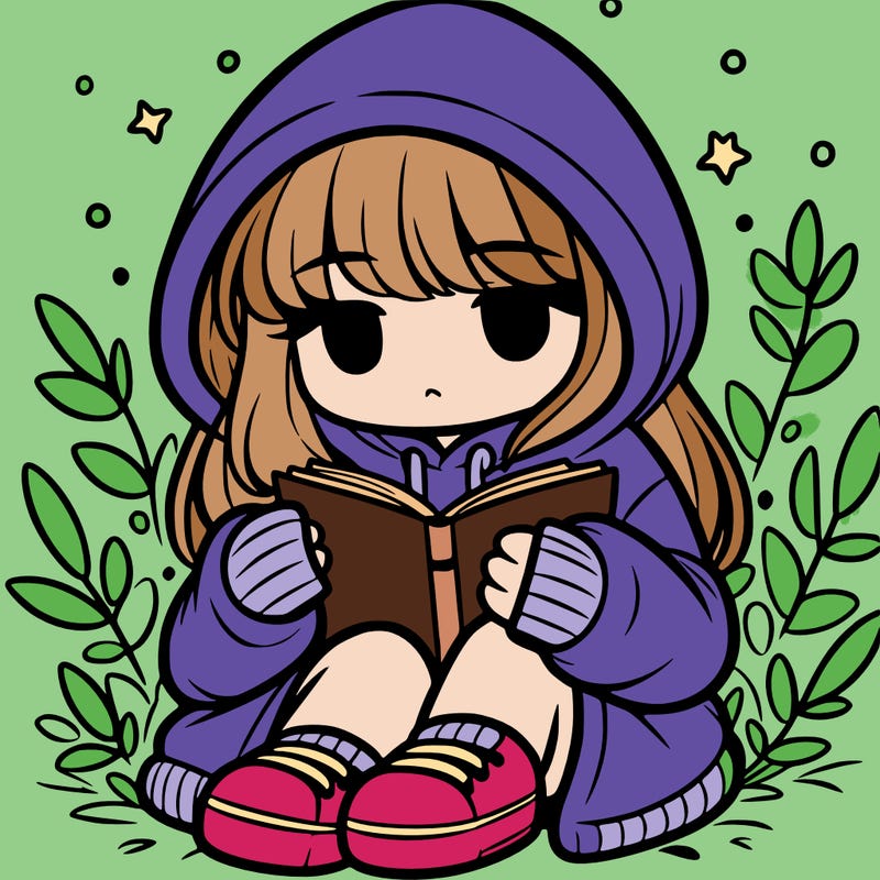 girl in oversized hoodie reading a book