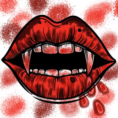 lips with vampire teeth