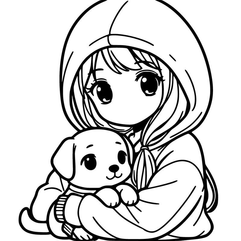 a girl wearing a hoodie hugging a dog