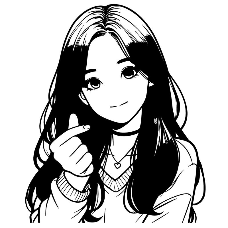 realistic girl making a korean heart