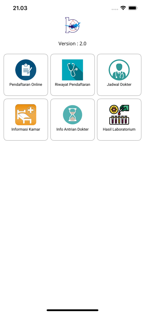Main menu of RS Bethesda mobile app with icons for online registration doctor schedules and lab results
