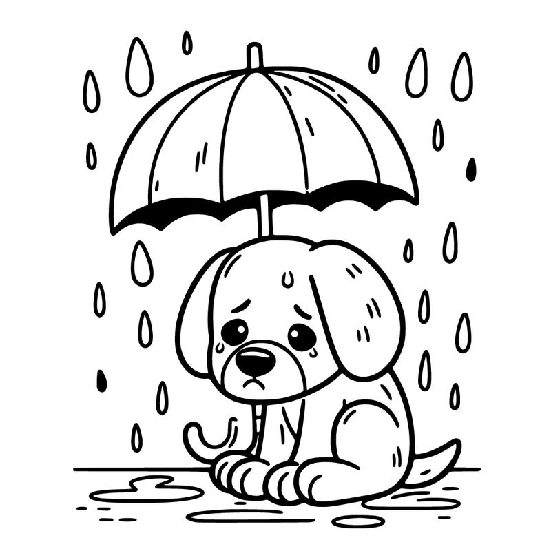 sad dog in rain