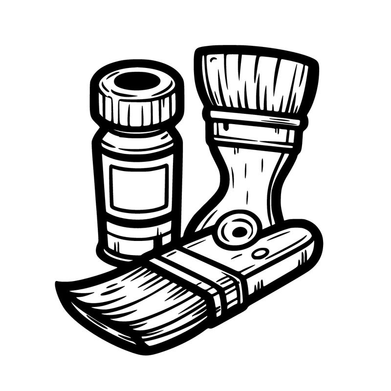 brush, paint tube, stain