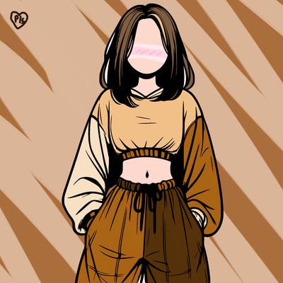 realistic girl faceless with baggy pants and a crop top