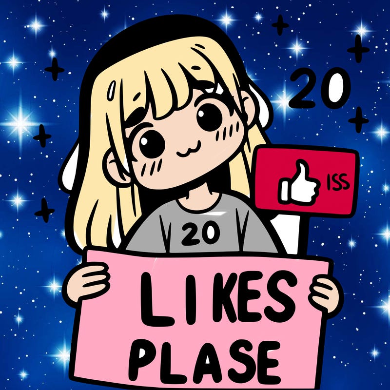 girl holding sing that says 20 likes please
