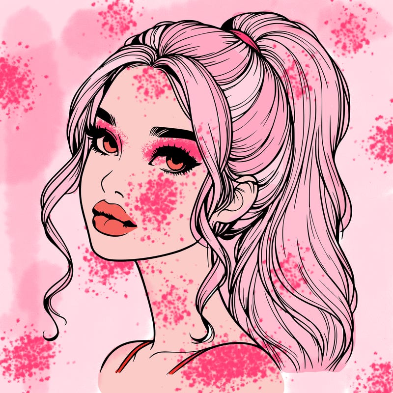 realistic girl with a ponytail on her hair and lips