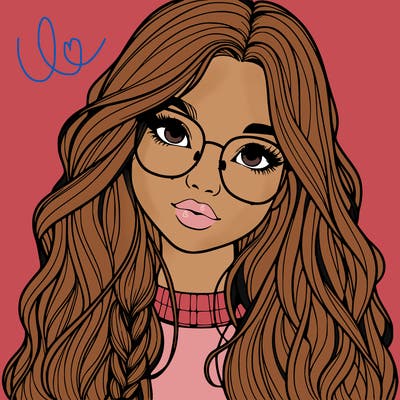 girl with long hair and freckles and glasses realistic