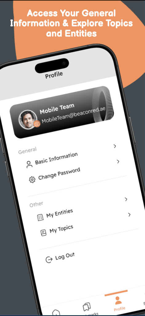 Sentinel Report - Interfaz de perfil de la aplicación Sentinel Report con opciones de información básica y temas de noticias.