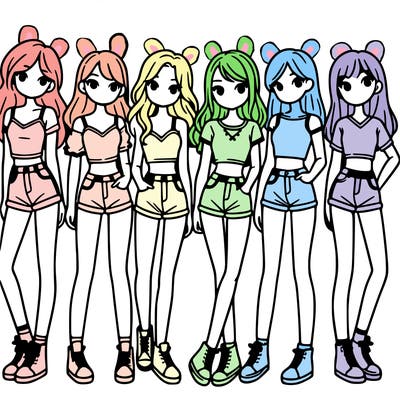 a group of girls wearing crop tops and shorts