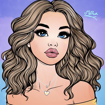 realistic girl with wavy hair and lips
