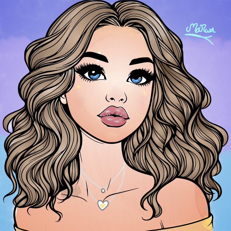 realistic girl with wavy hair and lips