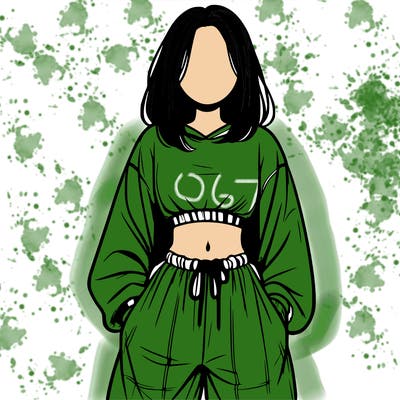 realistic girl faceless with baggy pants and a crop top