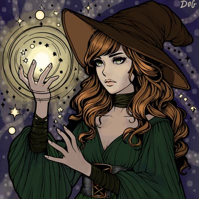 realistic women sorcerer using magic