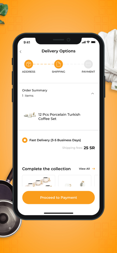 A smartphone displaying the delivery options screen of the Nice Stores shopping app.