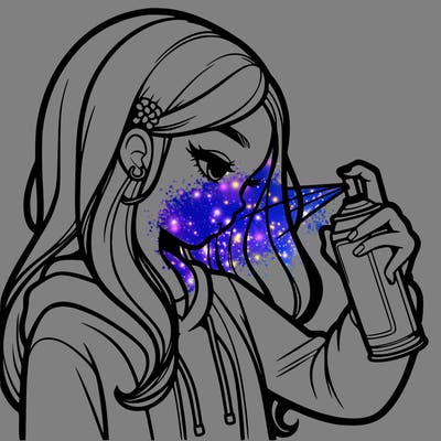 a realistic girl spray painting