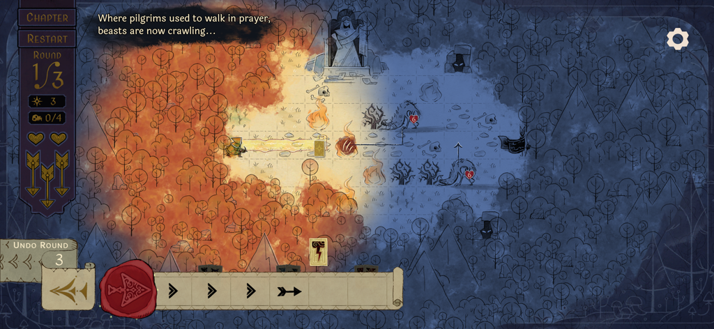Howl - Gameplay screenshot of Howl showing tactical turn-based planning and living ink art style
