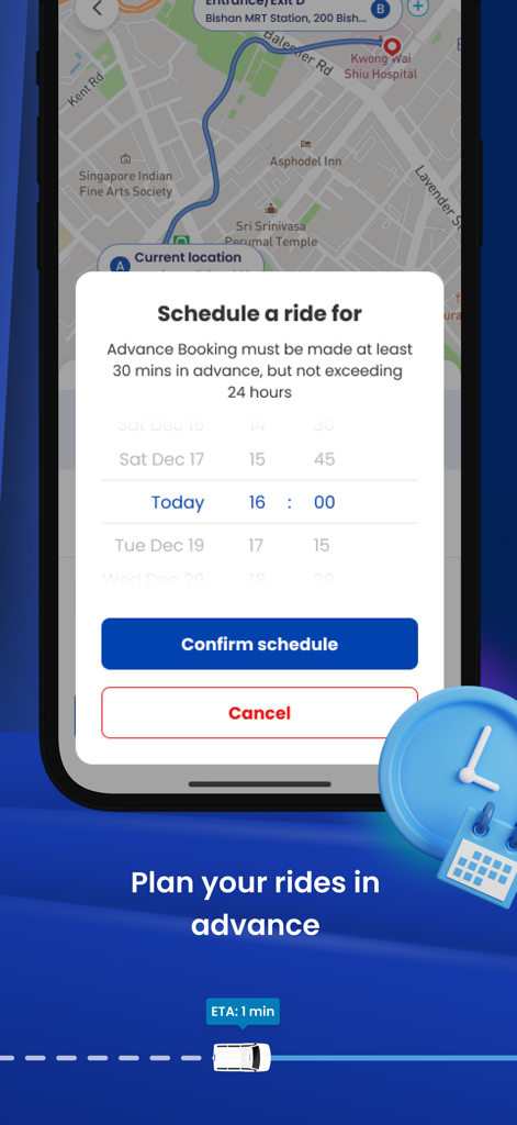 CDG Zig - Taxis & Cars - CDG Zig app interface showing the schedule a ride feature for advance taxi bookings