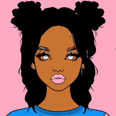 realistic girl with two buns in hair and lips