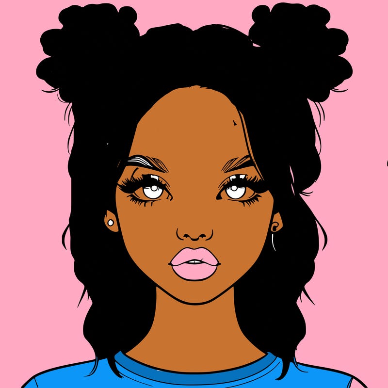 realistic girl with two buns in hair and lips