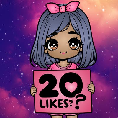 cute realistic girl holding a sign that says 20 likes?