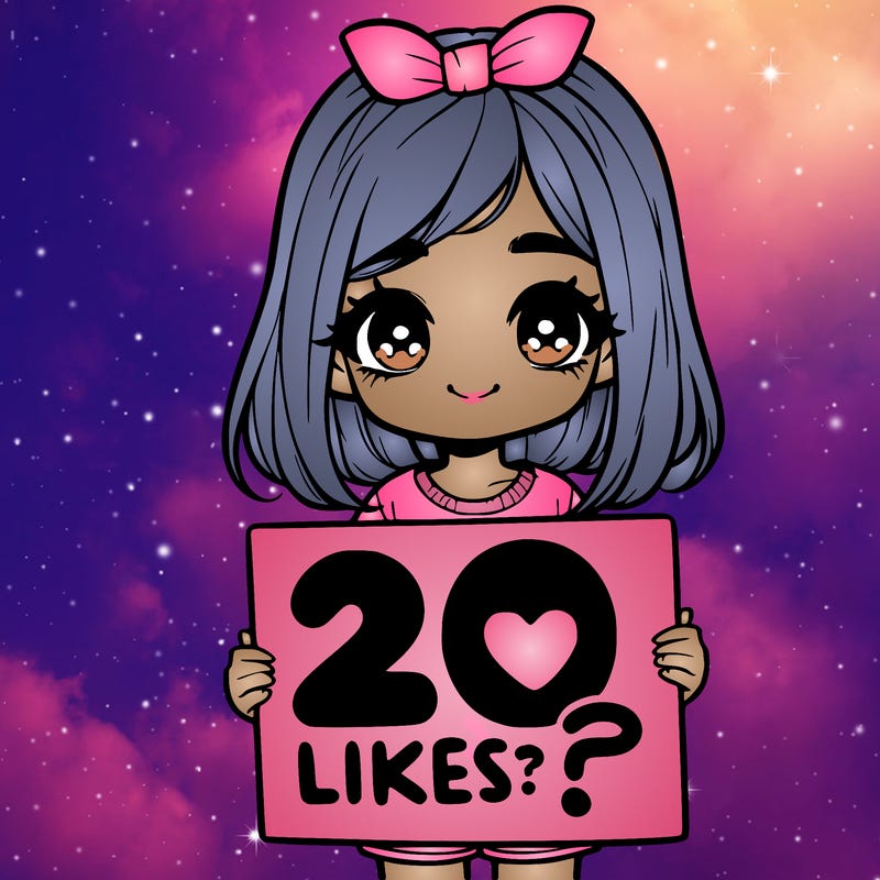 cute realistic girl holding a sign that says 20 likes?