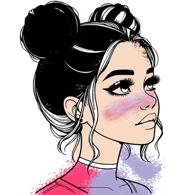 realistic girl with buns on the top of her head
