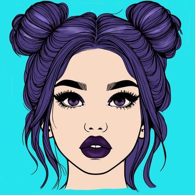 realistic girl with two buns on her hair and lips