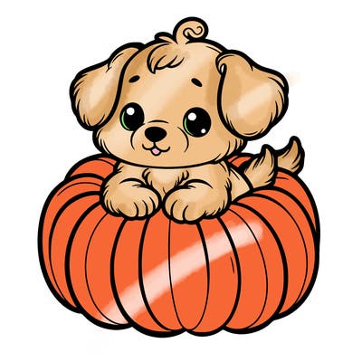 cute little puppy in a pumpkin