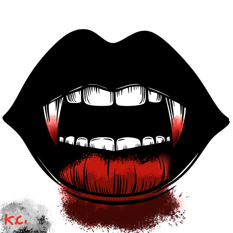 lips with vampire teeth