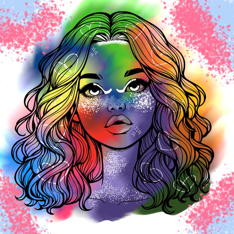 realistic girl with wavy hair and lips