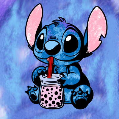 stitch drinking boba tea