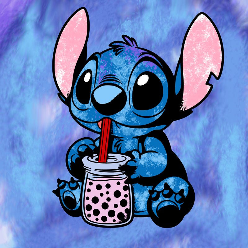 stitch drinking boba tea