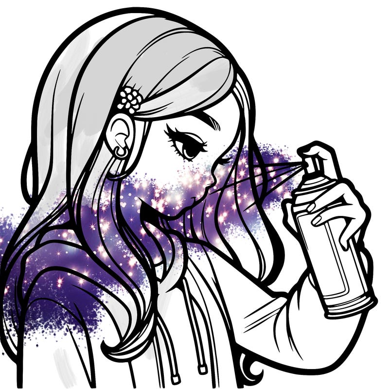 a realistic girl spray painting