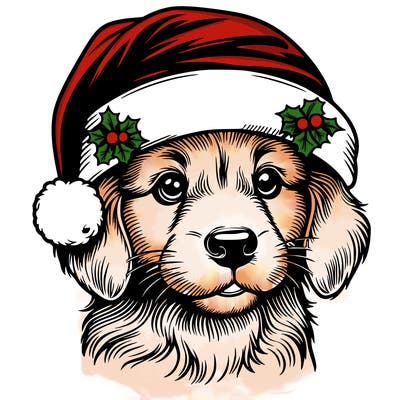 realistic dog wearing a santa hat