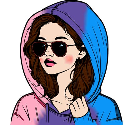 realistic teenage girl, wearing a hoodie and sunglasses