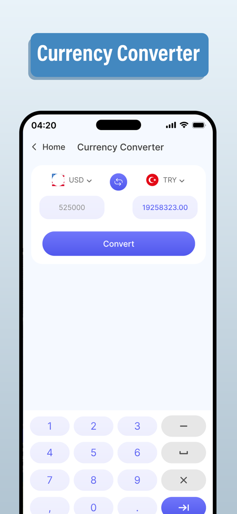 GPS & Maps Navigator - Currency converter interface within the GPS and Maps Navigator app showing USD to TRY conversion.