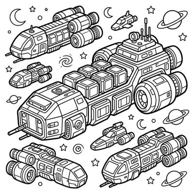 Get ready for an out-of-this-world coloring journey with these adorable cargo transports! Designed specifically for toddlers, this page features chunky lines and large areas, perfect for little hands to explore and create.