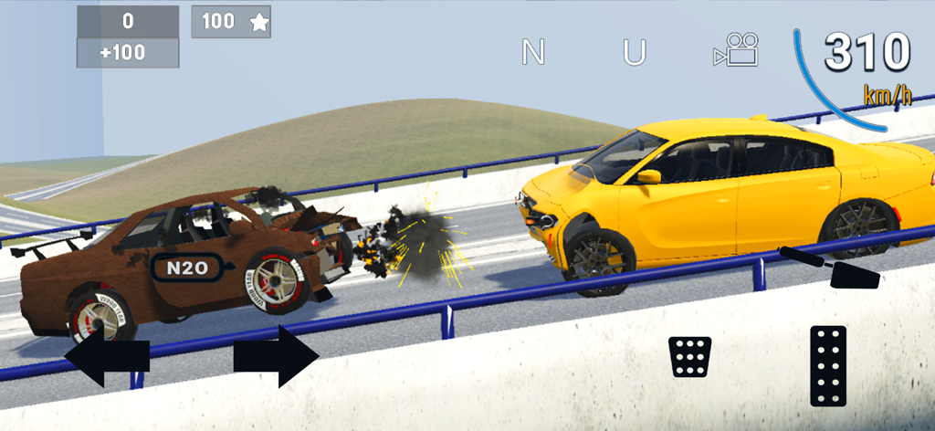 Vehicle Crash Test Simulator - Una colisión de coches a alta velocidad que muestra daños realistas en el vehículo y chispas en un simulador de física.