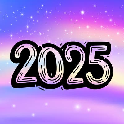 one line scrawled numbers sketch design “2025”