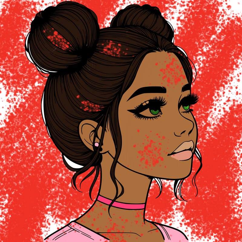 realistic girl with buns on the top of her head