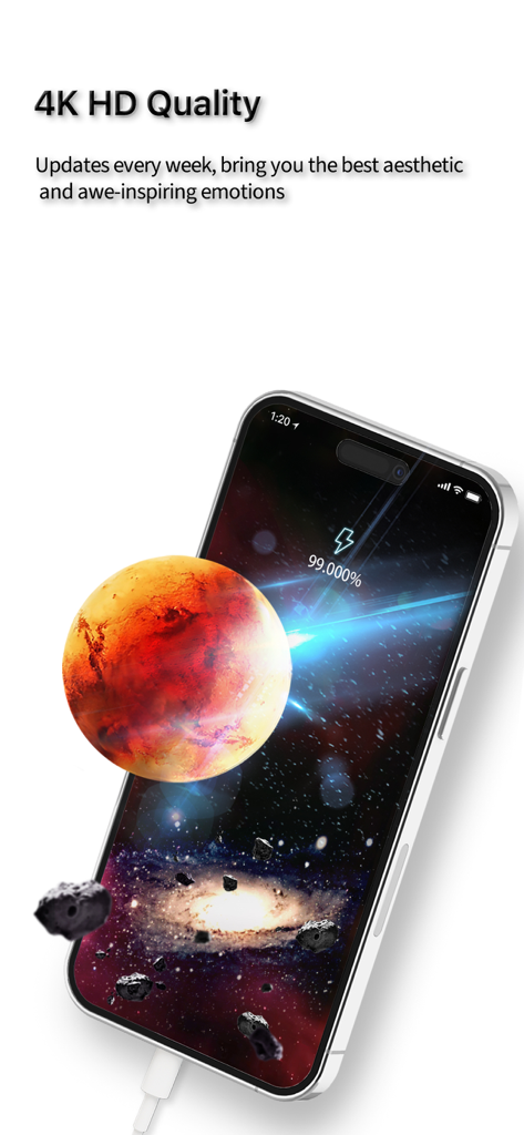 Mimpi-Live Wallpaper&Animation - iPhone displaying a high quality 4K space live wallpaper with a 3D planet and asteroid animation