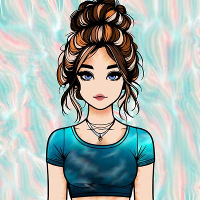 realistic girl with messy bun and croptop