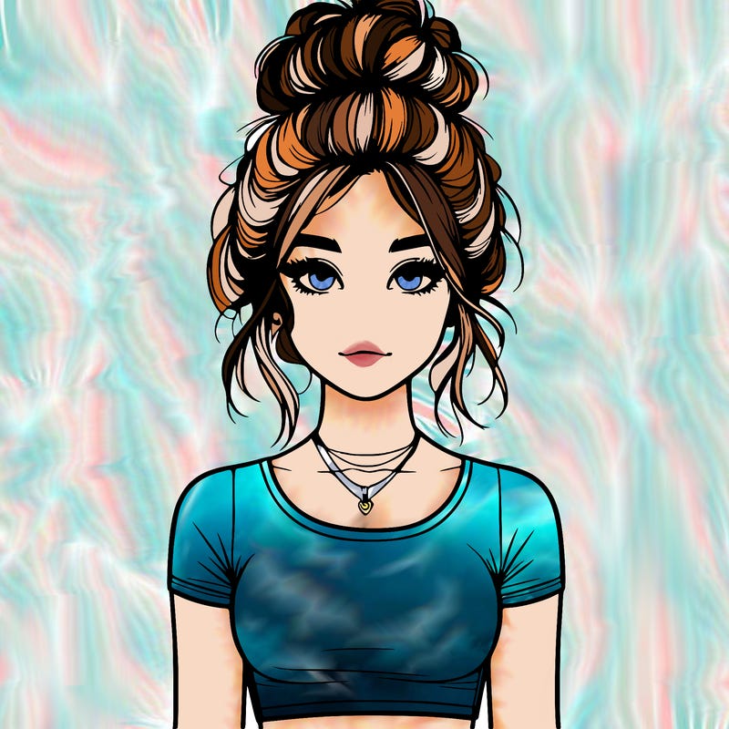 realistic girl with messy bun and croptop