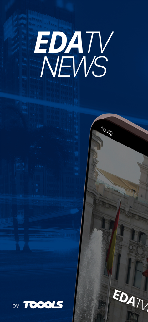 EdaTV News app introductory screen featuring the logo and a mobile phone displaying news content.