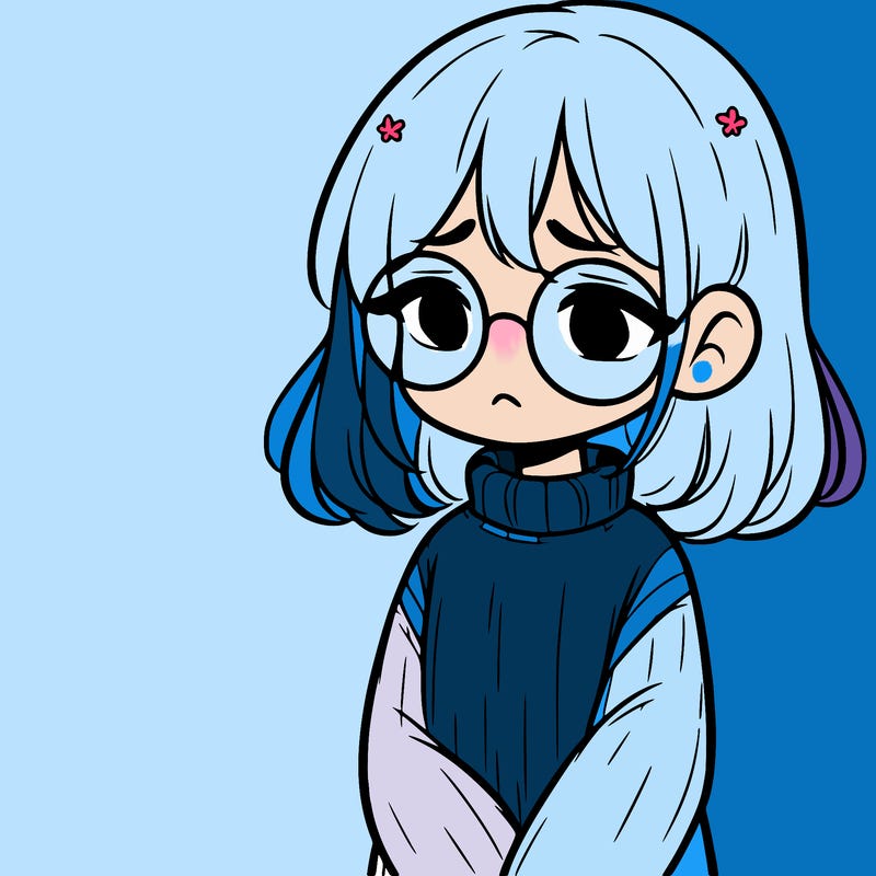 sad girl with glasses in a sweater